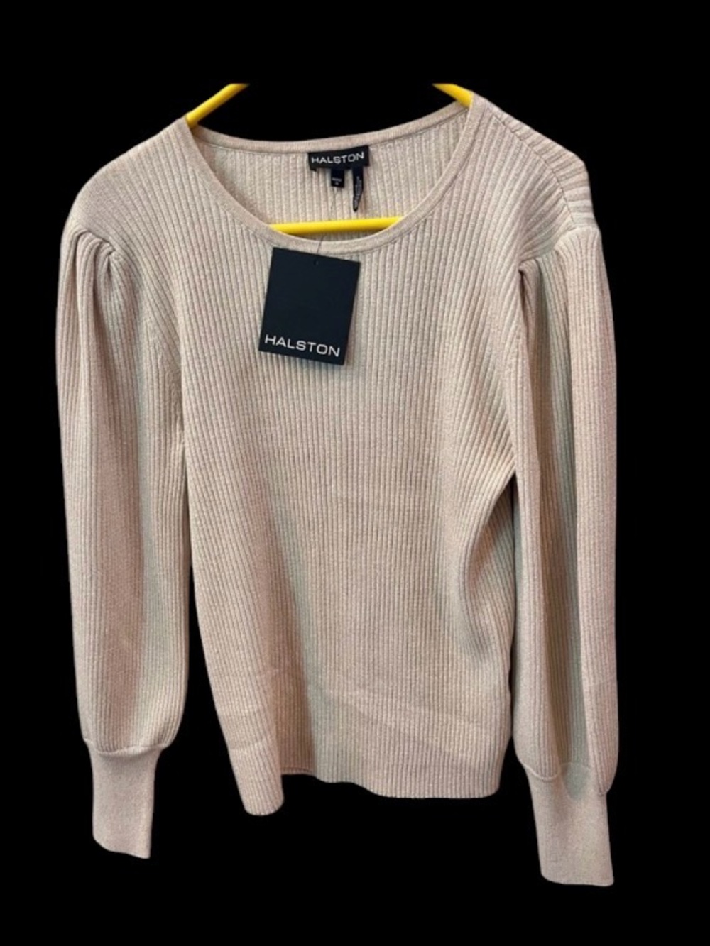 Halston Heritage Cream Ribbed Sweater gold tone size medium NEW with tags